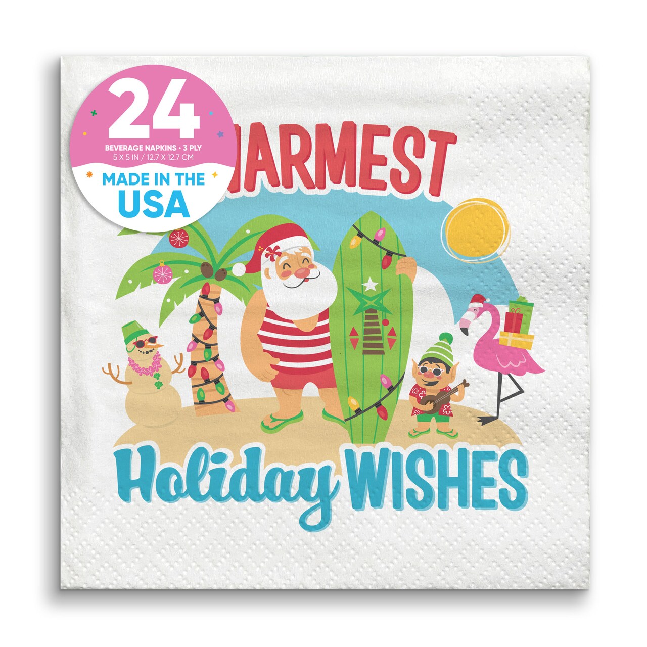 Big Dot of Happiness Tropical Christmas Napkins, Beach Santa Holiday Party, Funny Christmas Decor, White 3-Ply Paper Beverage Cocktail Napkins - 24 Ct
